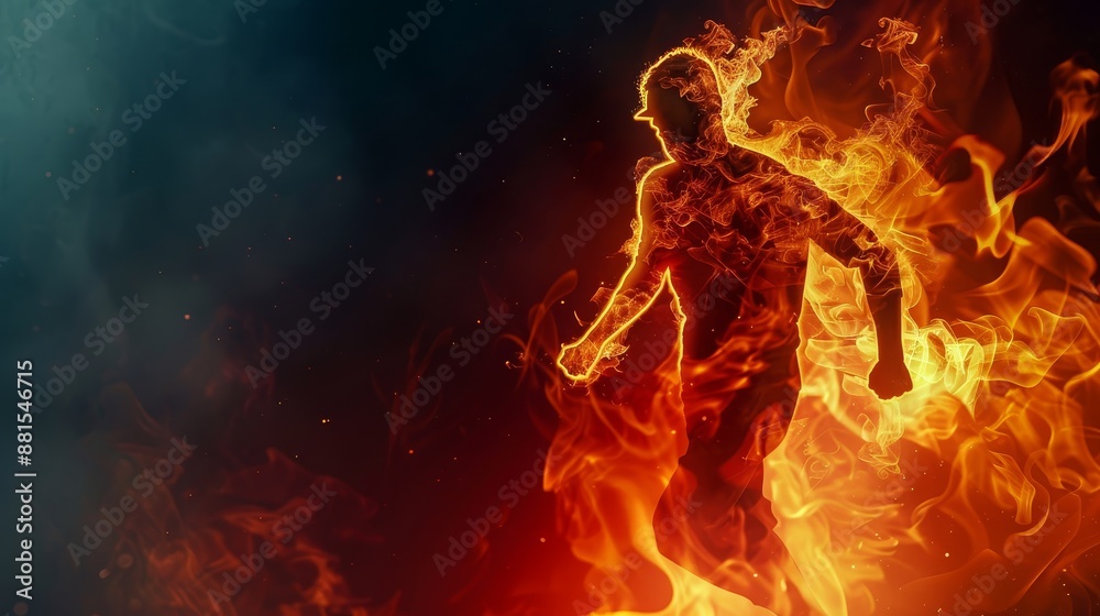 Fototapeta premium Man on Fire - A man is engulfed in flames, creating a powerful and dynamic image - A man is engulfed in flames, creating a powerful and dynamic image