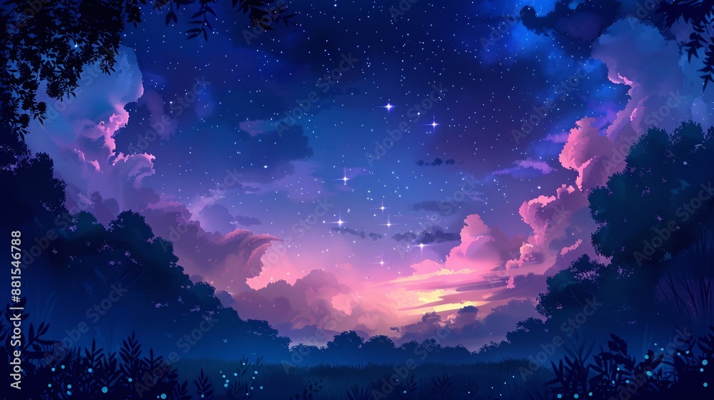 Cloudy sky with stars: peaceful night scene, great for nature-inspired designs with a magical touch Cloudy sky with stars: peaceful night scene, great for nature-inspired designs with a magical touch