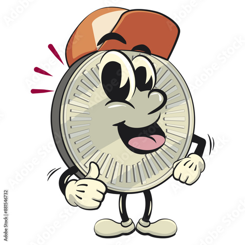 character of a coin money cartoon vector isolated clip art mascot illustration wearing a baseball cap while giving a thumbs up, work of hand drawn