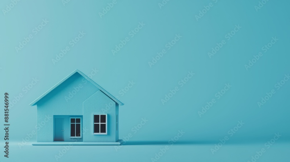 custom made wallpaper toronto digitalMinimalist Blue House 3D Model - A simple 3D rendering of a blue house against a plain blue background. The image is minimalist and focuses on the basic form and design of the house. - A simple 3D ren
