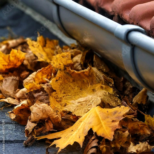 autumn leaves on the gutter