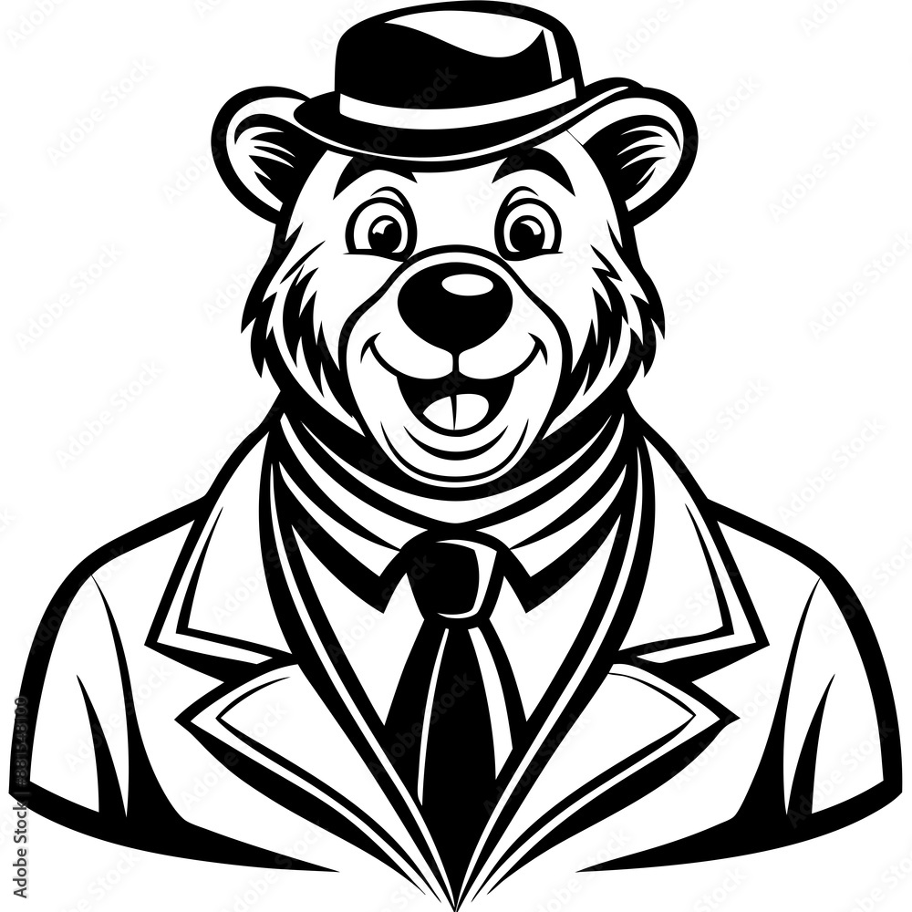 Adorable Yogi Bear Vector Illustration - Cartoon, Clipart, Line Art Design Adorable Yogi Bear Vector Illustration - Cartoon, Clipart, Line Art Design