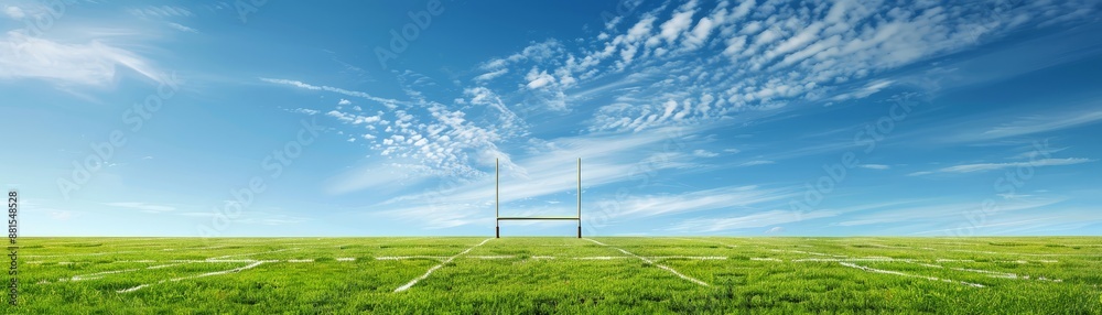 Rugby Goal Post on a Green Field - A view of a rugby goal post on a grassy field, under a bright blue sky with white clouds - A view of a rugby goal post on a grassy field, under a bright blue sky wit Rugby Goal Post on a Green Field - A view of a rugby goal post on a grassy field, under a bright blue sky with white clouds - A view of a rugby goal post on a grassy field, under a bright blue sky wit