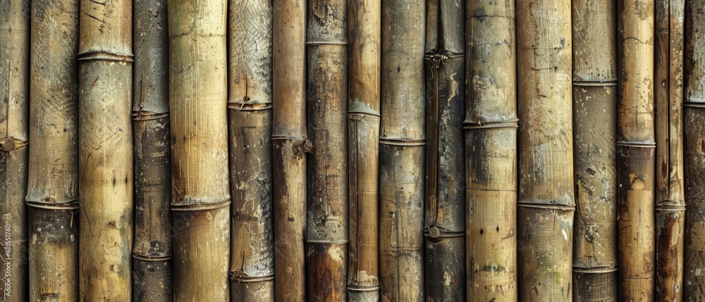 Panoramic close-up, high detail scan of bamboo wall texture, Generative AI Panoramic close-up, high detail scan of bamboo wall texture, Generative AI