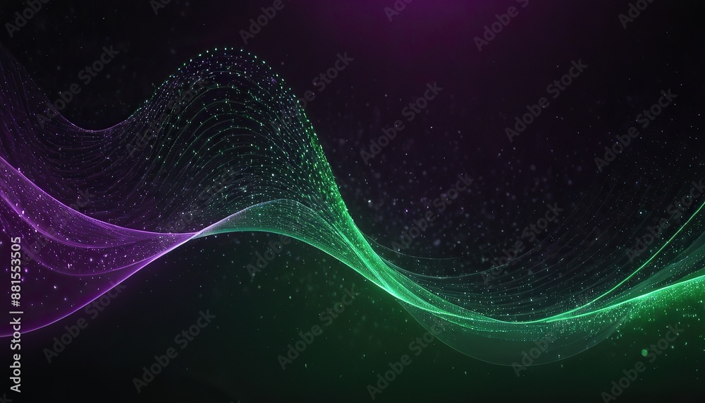Digital purple and green particles wave and light abstract background with shining dots stars.159 Digital purple and green particles wave and light abstract background with shining dots stars.159