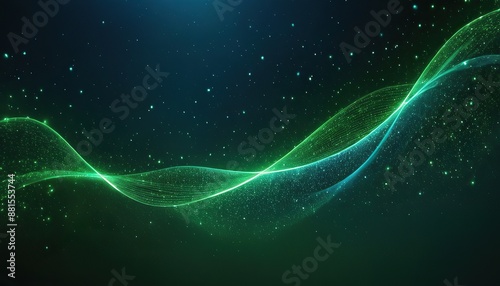 green and blue wave and light abstract background with shining dots