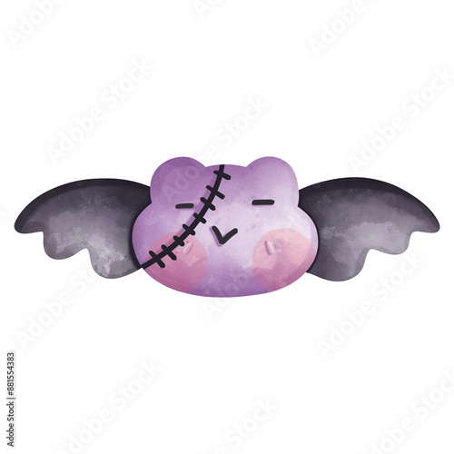 Slika na platnu Cute purple bat with large wings, stitched design, ideal for Halloween and whimsical decorations