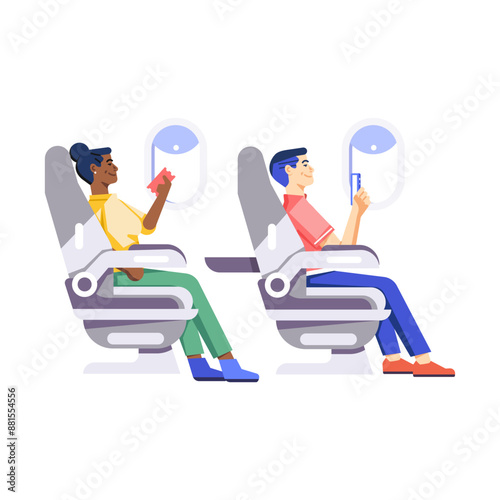 A flat character illustration of plane passengers 

