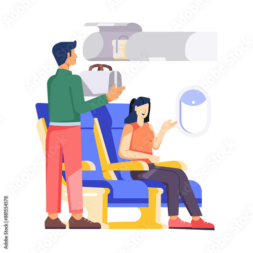 Man putting bag in luggage compartment, flat illustration 

