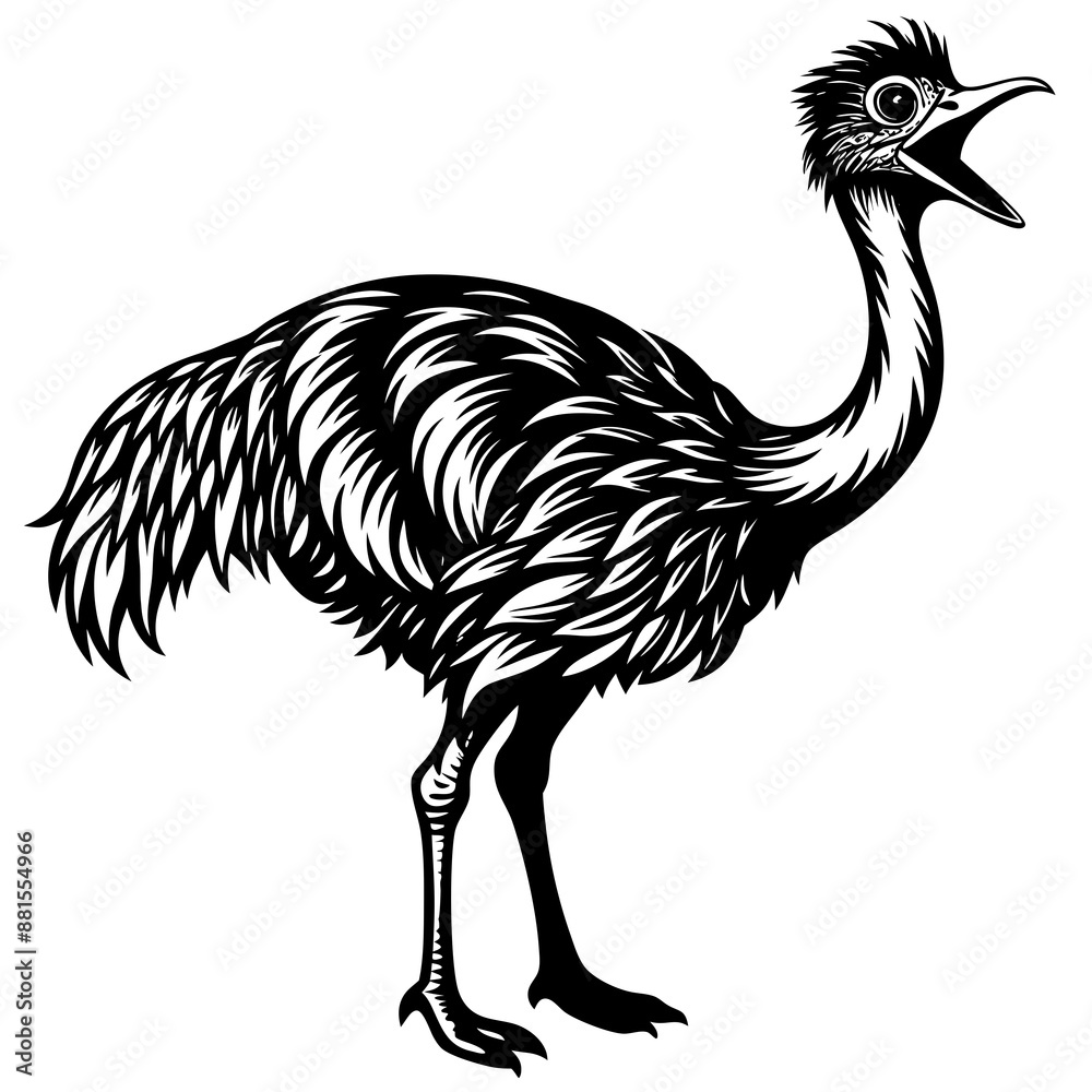 A Emu roars Full Leanth vector silhouette illustration A Emu roars Full Leanth vector silhouette illustration