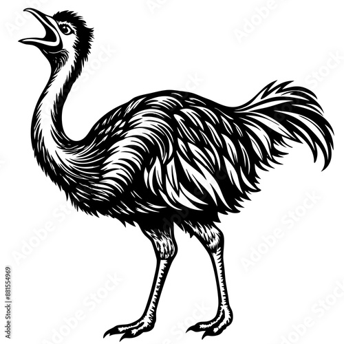 A Emu roars Full Leanth vector silhouette illustration