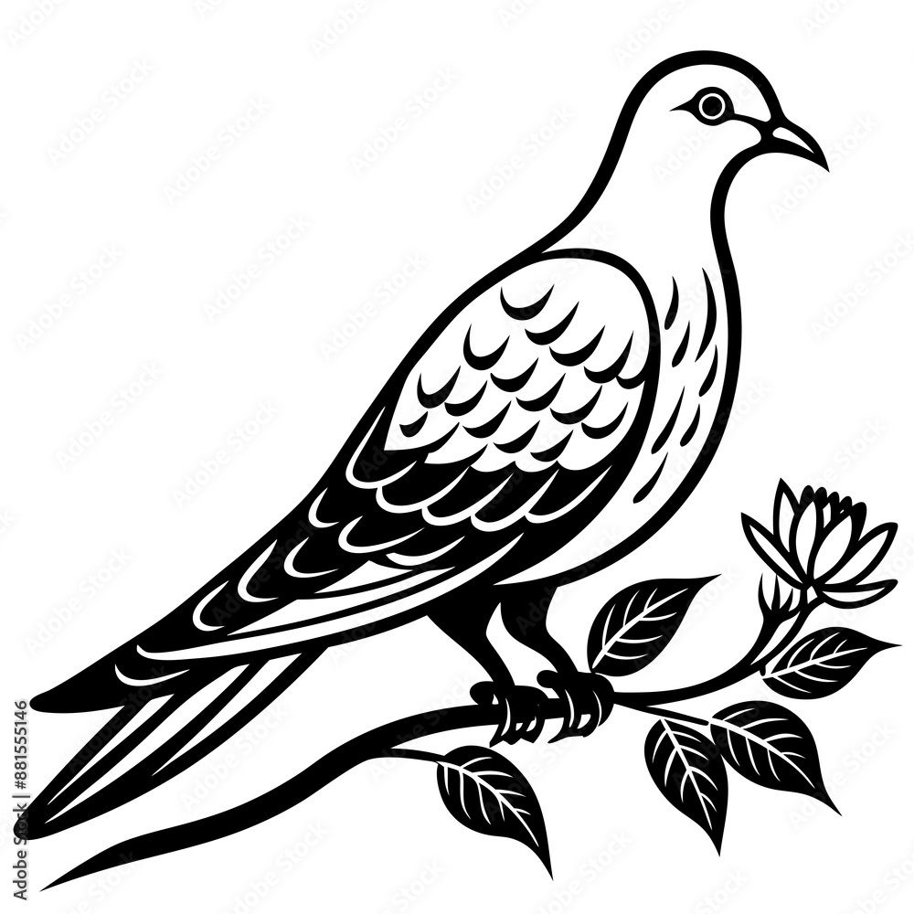 Fototapeta premium Dove leaning on a branch in tree vector silhouette illustration 
