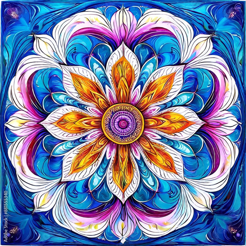 Celestial Petal Whirl Mandala Art on Transparent Background