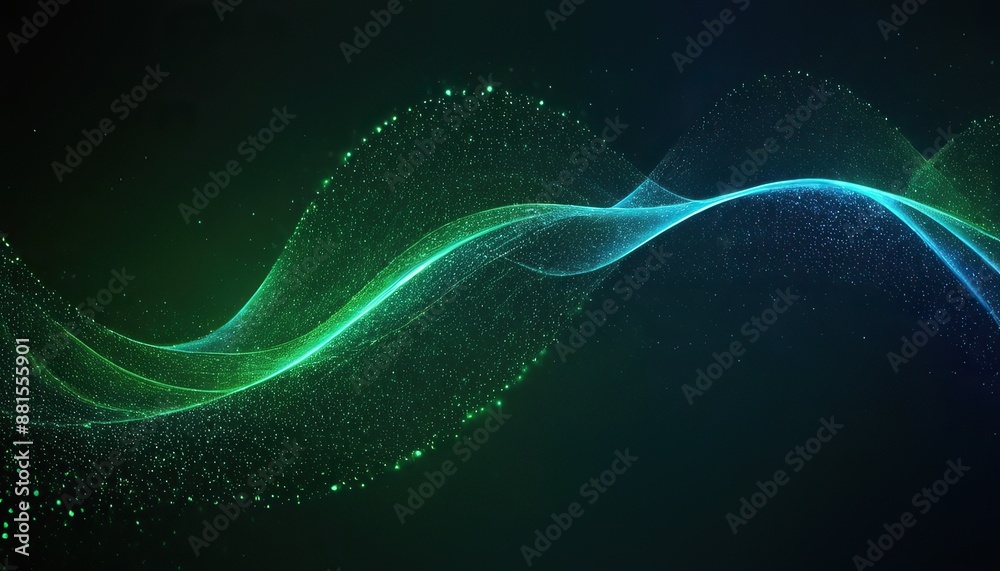 Digital blue and green particles wave and light abstract background with shining dots stars 156 Digital blue and green particles wave and light abstract background with shining dots stars 156