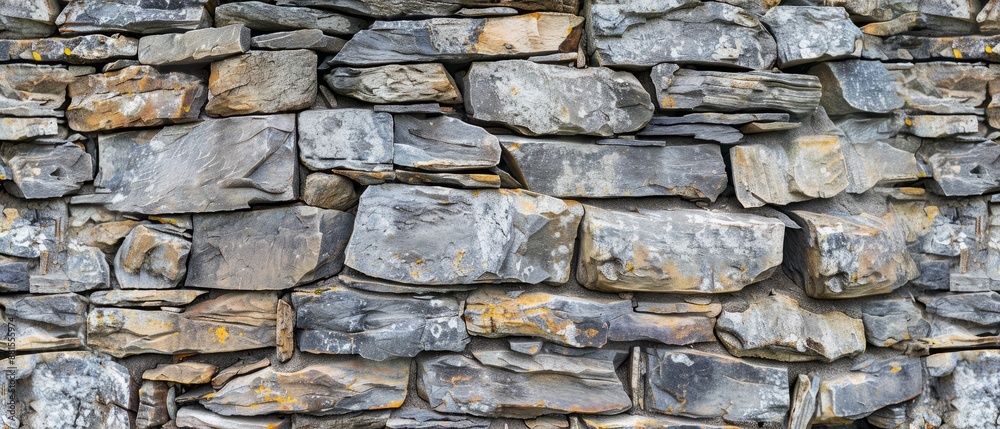 Panoramic close-up, high detail scan of stone wall texture, Generative AI Panoramic close-up, high detail scan of stone wall texture, Generative AI
