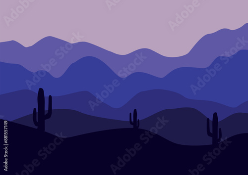 Desert with cactus landscape vector illustration © Fajarhidayah11