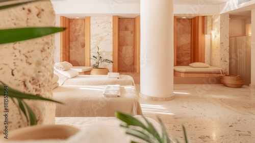 Tranquil Spa Experience with Modern Design and Relaxation Areas in Serene Atmosphere for Wellness and Self-care