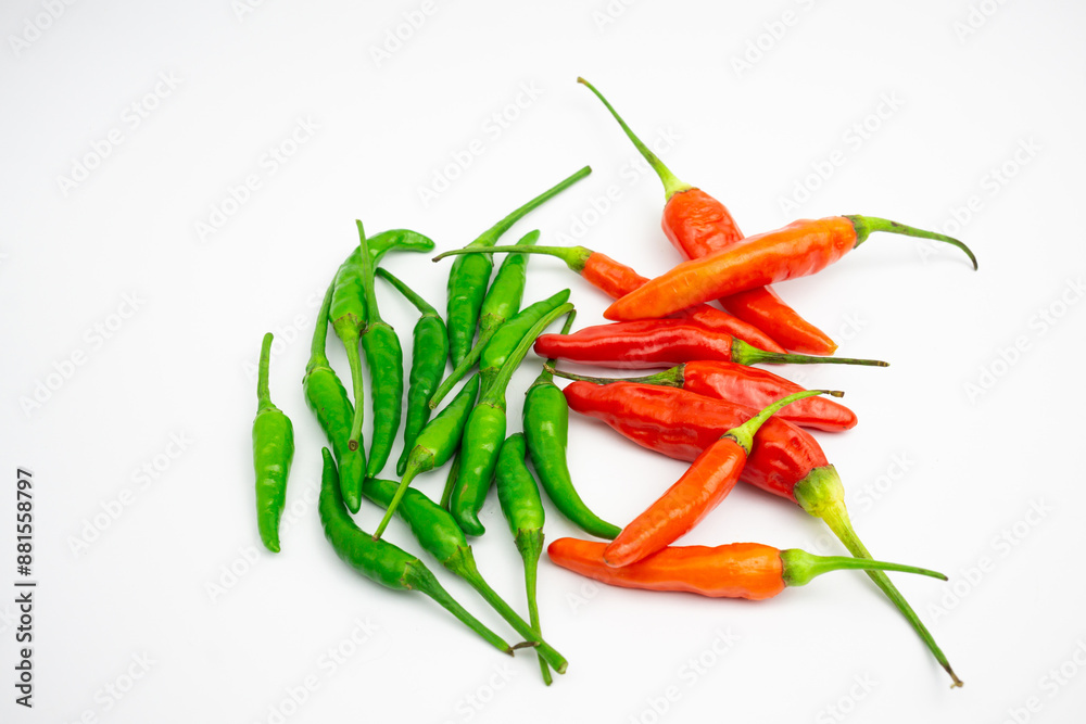 Red cayenne pepper and green cayenne pepper. in Group. typical Indonesian. isolated on white background. Red cayenne pepper and green cayenne pepper. in Group. typical Indonesian. isolated on white background.