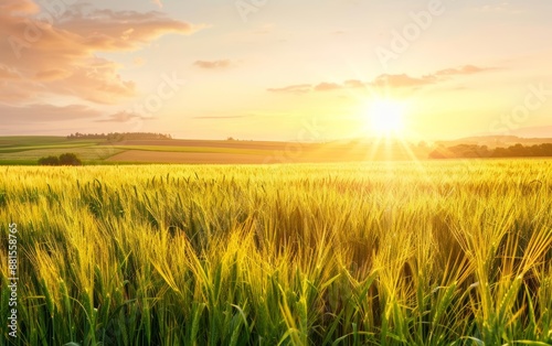 Stunning photo of a beautiful agricultural landscape at sunrise, symbolizing hope and growth, Landscape, Sunrise fields