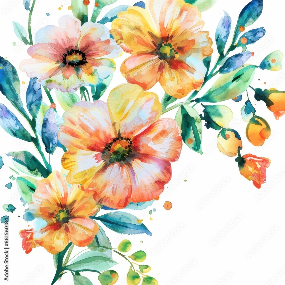 Obraz premium Thank you card, artistic watercolor flowers, flat design illustration