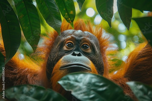 Orangutan Swinging Through Borneo and Sumatra's Lush Rainforests: A Symbol of Southeast Asia's Biodiversity photo