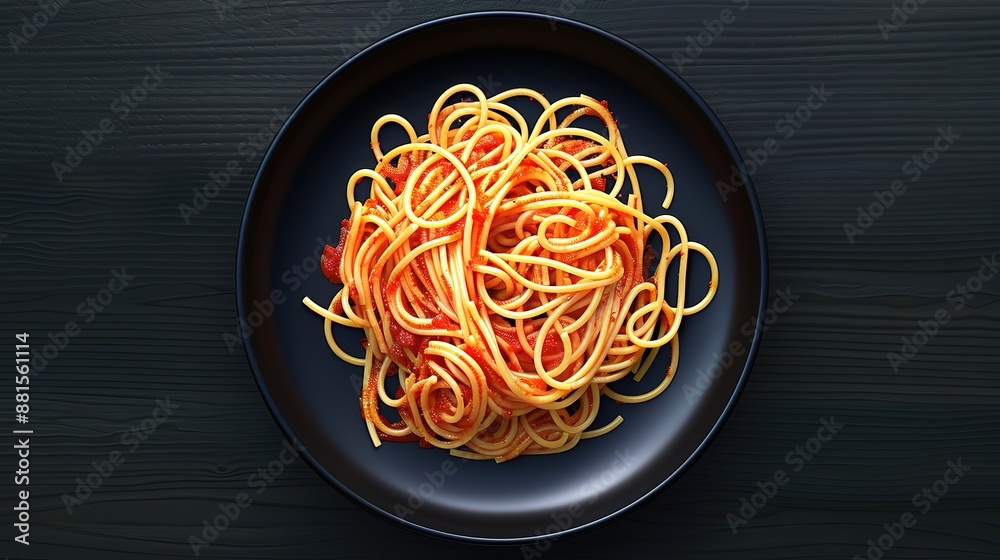 Amazing Spaghetti with sauce on a black plate in a darker studio photo Amazing Spaghetti with sauce on a black plate in a darker studio photo