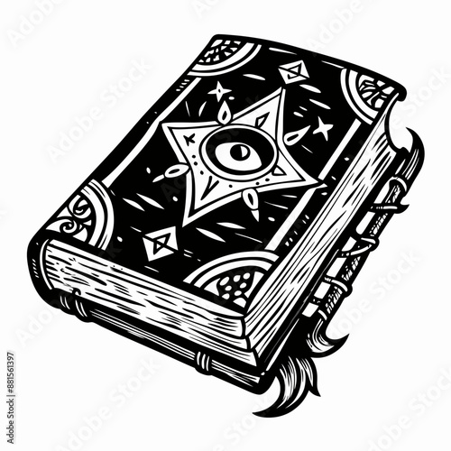 Mystical Old Book with Enchanting Symbols and Eye of Providence on Cover