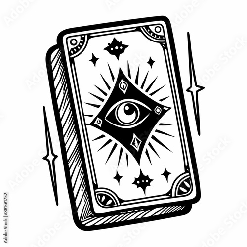 Mystical Tarot Card Deck   Hand Drawn Style with Eye Symbol and Stars