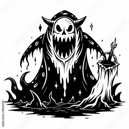 Sinister Grim Reaper Illustration with Candle and Melting Wax in Monochrome Design