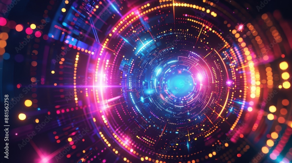 Illuminated Digital Universe - Abstract Futuristic Technology Background with Colorful Glowing Circles Illuminated Digital Universe - Abstract Futuristic Technology Background with Colorful Glowing Circles