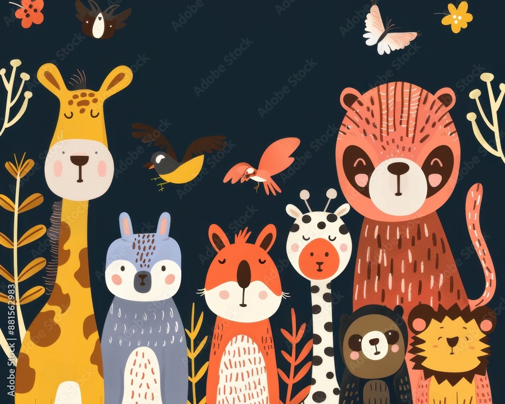 Naklejka premium Thank you card, cute and quirky animals, flat design illustration