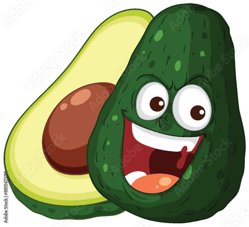 Smiling avocado with a cut half