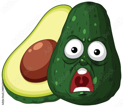 A shocked avocado with a cut half