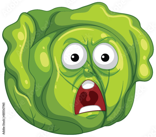 A surprised lettuce with wide eyes and mouth
