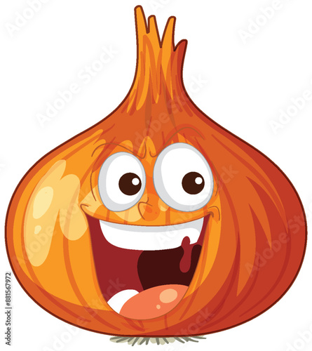 Smiling onion with big eyes and mouth