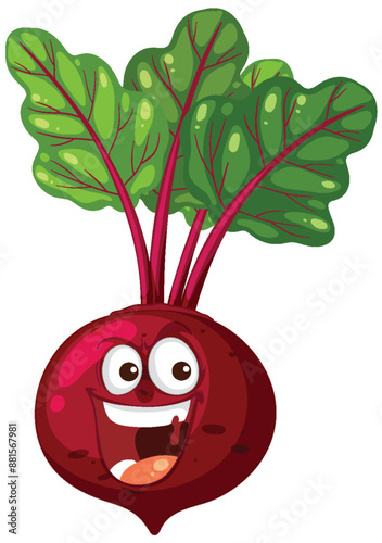 Smiling beetroot with green leaves illustration
