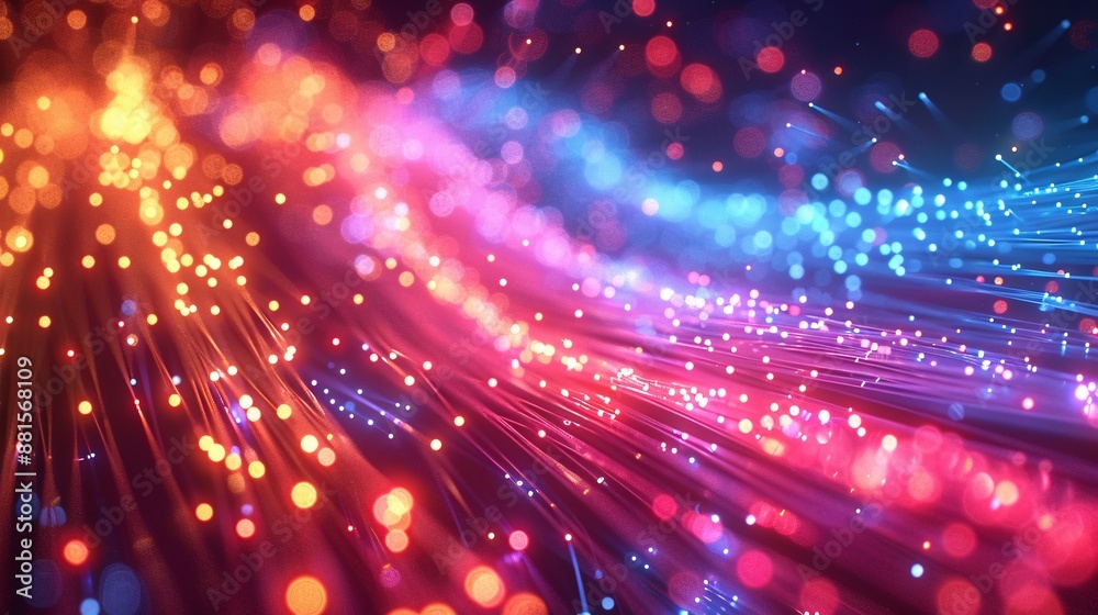 a dynamic visual of glowing fiber optic cables in neon colors against a dark background, conveying innovation and connectivity.