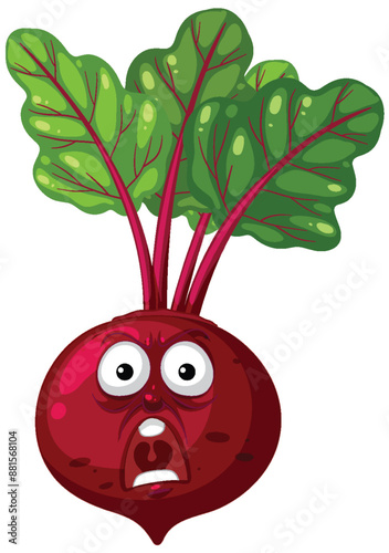 A shocked beetroot with expressive eyes and leaves