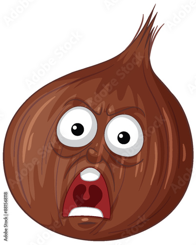 A surprised onion with wide eyes and mouth