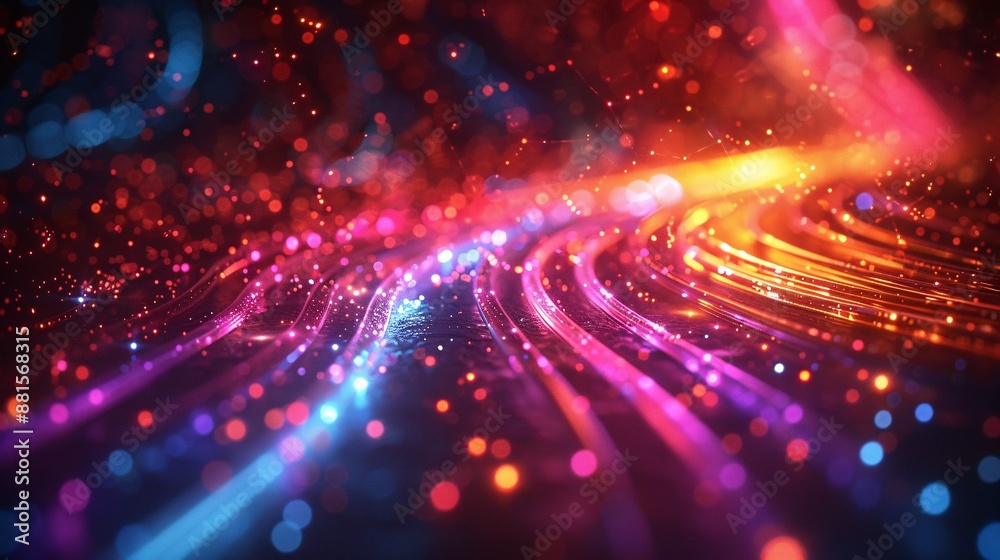 a futuristic digital artwork featuring vibrant neon light paths of fiber optic cables on a dark canvas, ideal for technology concepts. a futuristic digital artwork featuring vibrant neon light paths of fiber optic cables on a dark canvas, ideal for technology concepts.