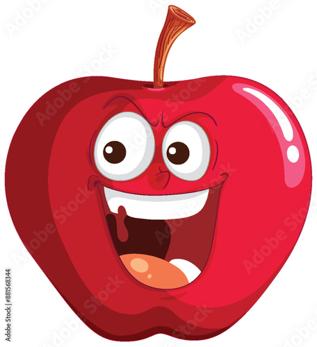 Smiling red apple with expressive eyes and mouth