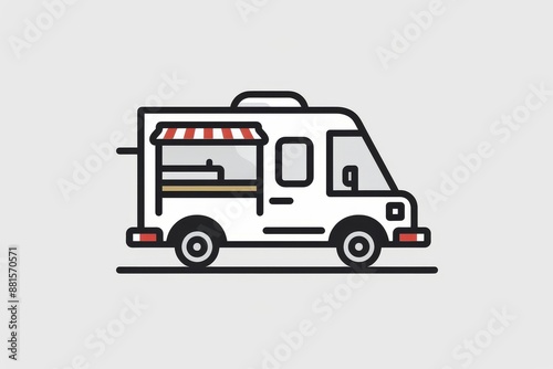 Minimalist icon of a food truck on a white isolated background.

