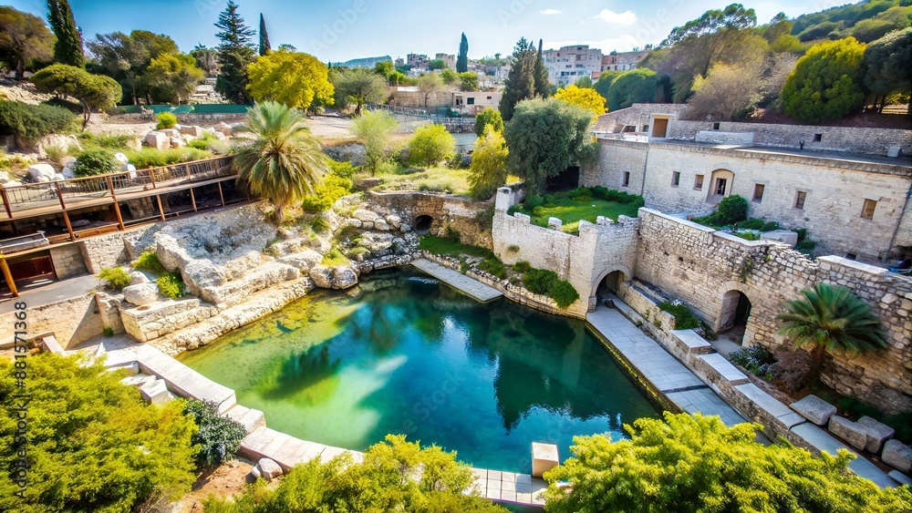 pool of bethesda in israel biblical healing site bird's eye view pool of bethesda in israel biblical healing site bird's eye view