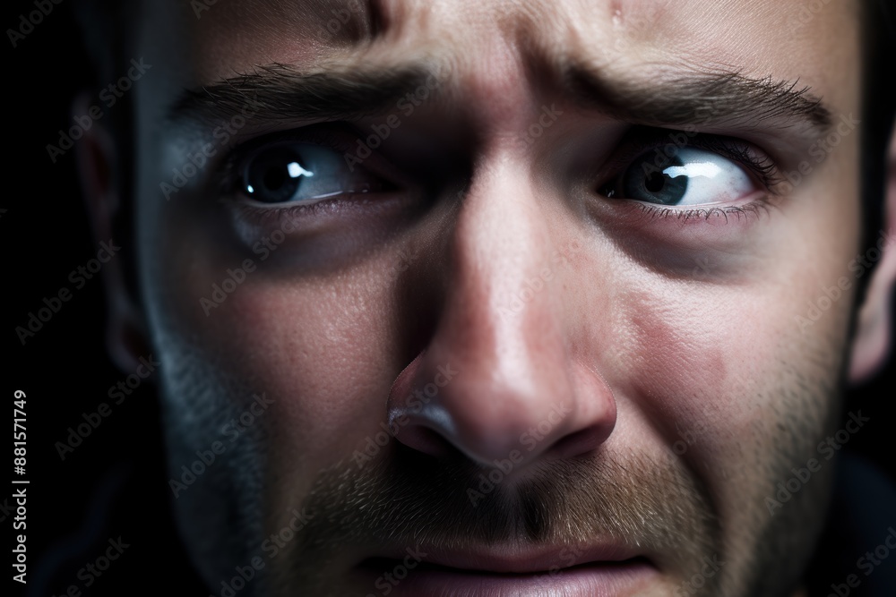 Obraz premium Intense facial expression of a person with dark eyes and a beard