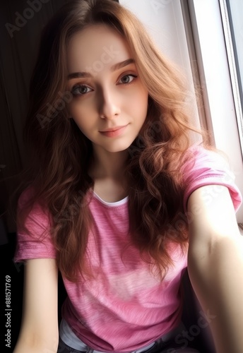 young woman with curly hair in pink shirt Free Download young woman with curly hair in pink shirt - GFXLoad