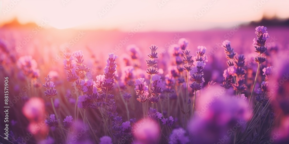 Naklejka premium Lavender field at sunset