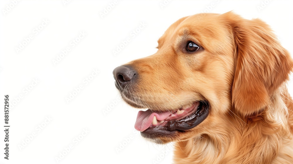 A close-up headshot of a Golden Retriever on a white background, showcasing its expressive eyes, dog, fluffy fur, friendly, cute, mans best friend A close-up headshot of a Golden Retriever on a white background, showcasing its expressive eyes, dog, fluffy fur, friendly, cute, mans best friend
