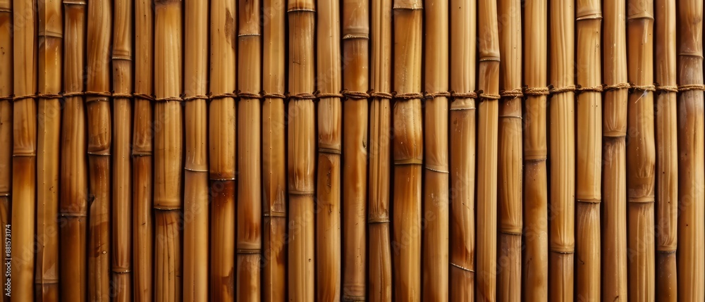 Fototapeta premium Panoramic close-up, high detail scan of bamboo curtain texture, Generative AI