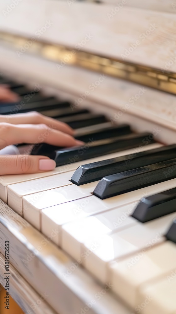 Fototapeta premium Couples hands playing a piano duet, harmonious moment, Romantic, Relationship