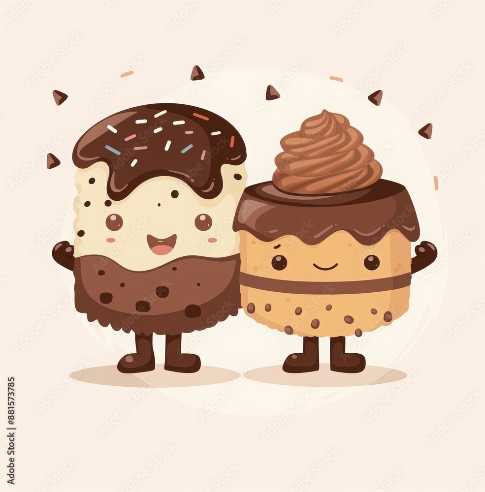 National Chocolate Chip Cookie Day. World chocolate day poster design with cute cookie and brownie characters. cartoon cookie and melting milk cream background National Chocolate Chip Cookie Day. World chocolate day poster design with cute cookie and brownie characters. cartoon cookie and melting milk cream background